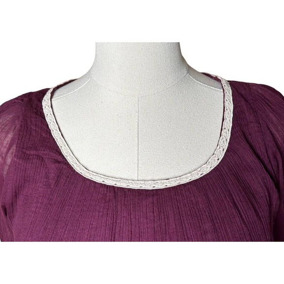 UMGEE Dark Purple with Cream Lace Crochet Trim Boho Cotton Blend Tunic Dress S - Picture 2 of 8